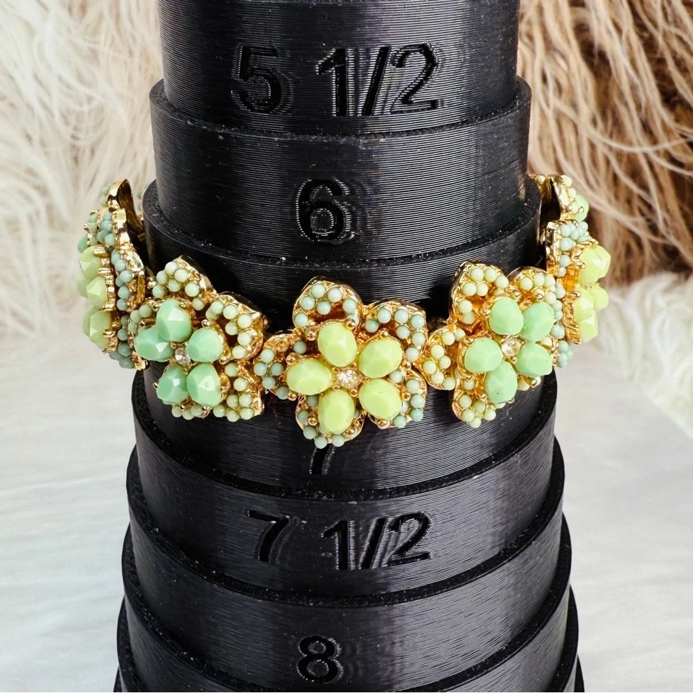 Vintage Goldtone and Green Floral Stretch Bracelet